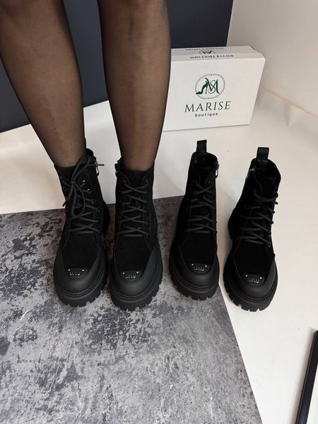 Ботинки женские зима черного цвета сочетание кожи и замши marise-658-26 фото
